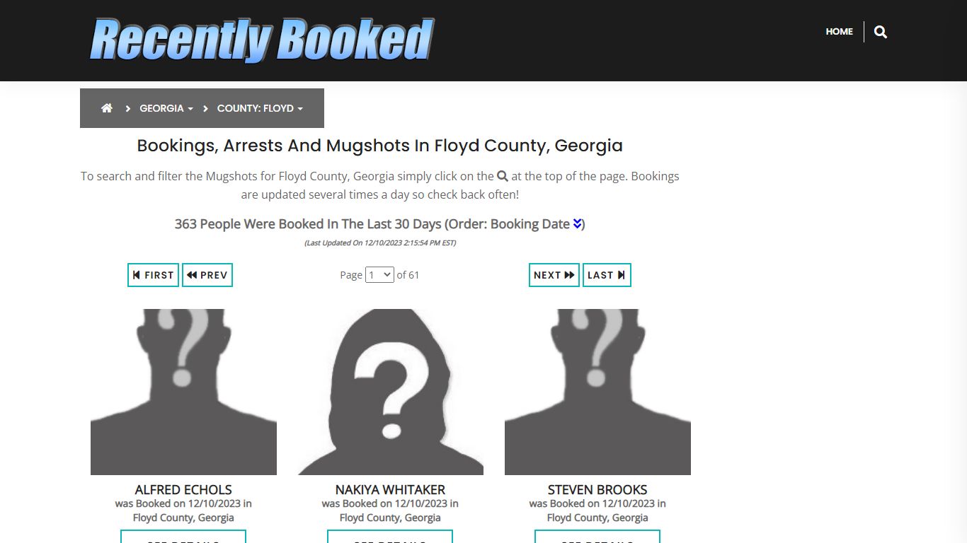 Recent bookings, Arrests, Mugshots in Floyd County, Georgia
